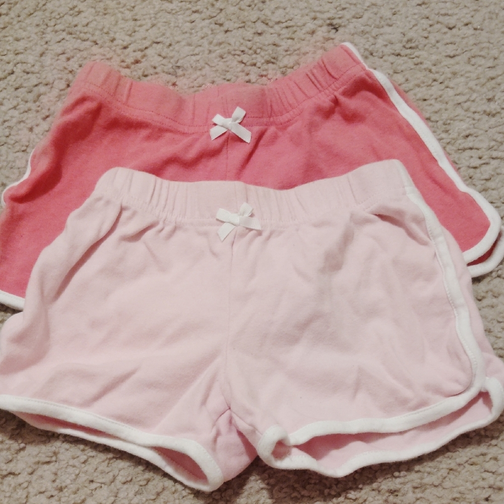 Set of Two Pink Girl's Shorts with White Trim Bundle